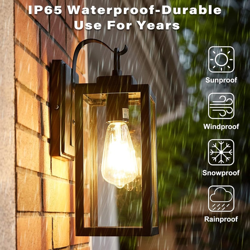 ricco Outdoor Wall Lights, Matte Black Exterior Light Fixtures with Clear Glass Shade, Waterproof Front Porch Lighting, Modern Sconces Lantern for Outside, House, Garage, E26 Socket, ETL Listed - Image 3